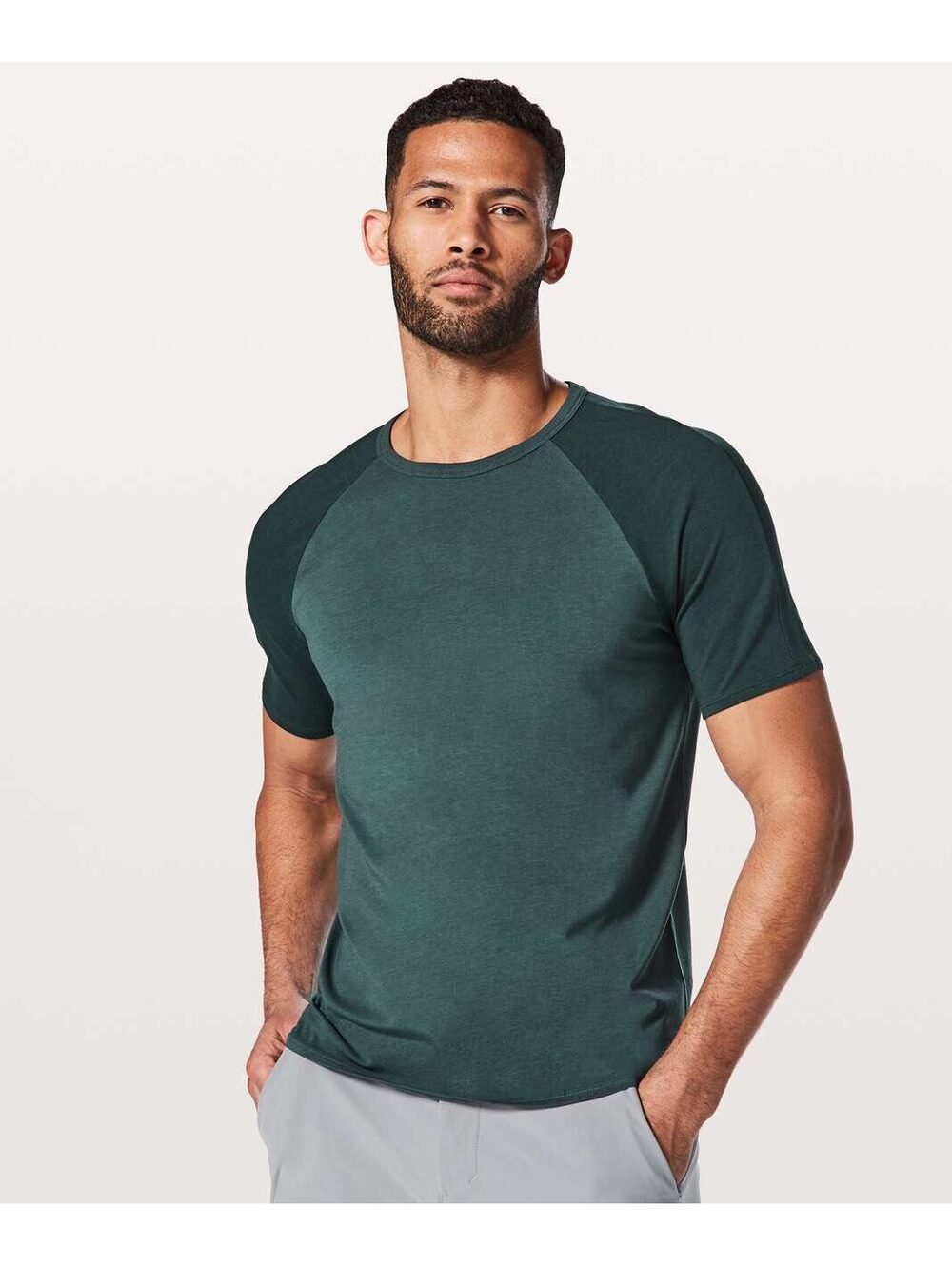 Lululemon Athletica Bodhi Teal Green Raglan Short Sleeve Crewneck Tee Mens Large